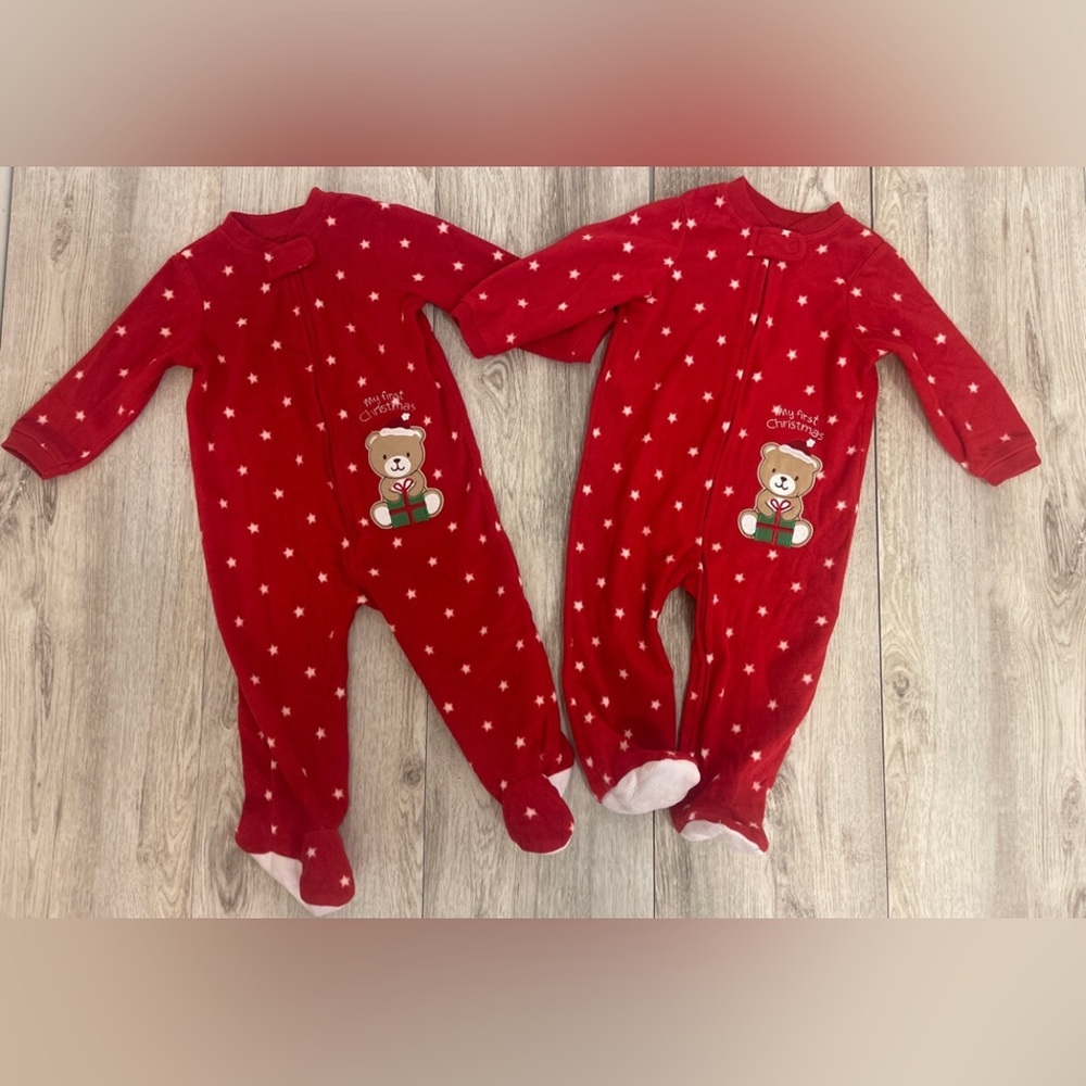 Twin Little Me 18 Month My First Christmas Footed Red Sleeper PJS Set Of Two